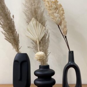 Craftribal Black Family Ceramic Vases for Home Decor Flower Vase for Living Room (Set of 3) (Size-6 inches) Decorative Flower Vases for Home Decoration Items Vases for Dry flowers,Dining Table,Gifting